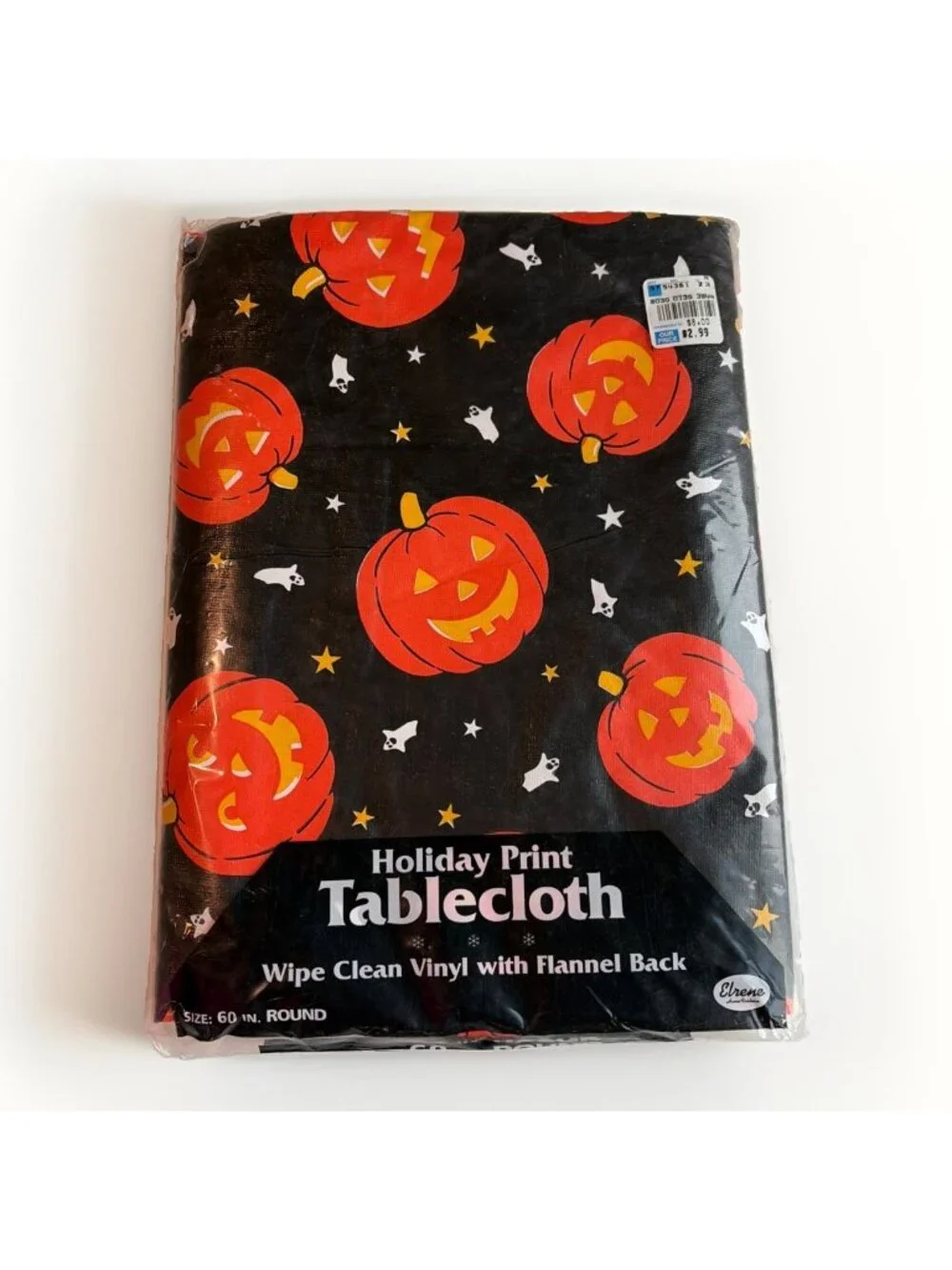 Halloween Flannel Backed Vinyl Tablecloth Pumpkins Jack O Lanterns 60